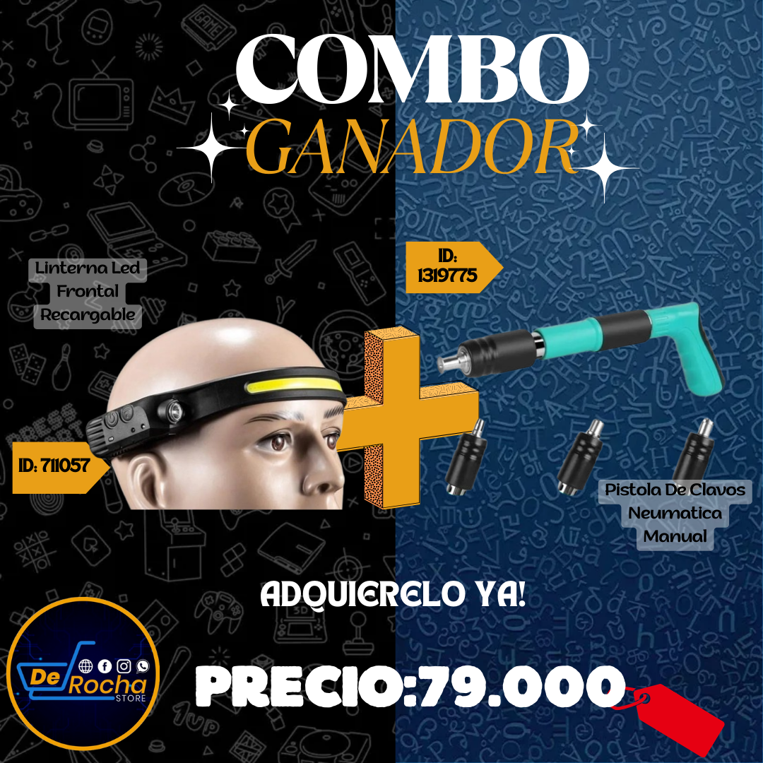 combo linterna frontal+pistola clavos